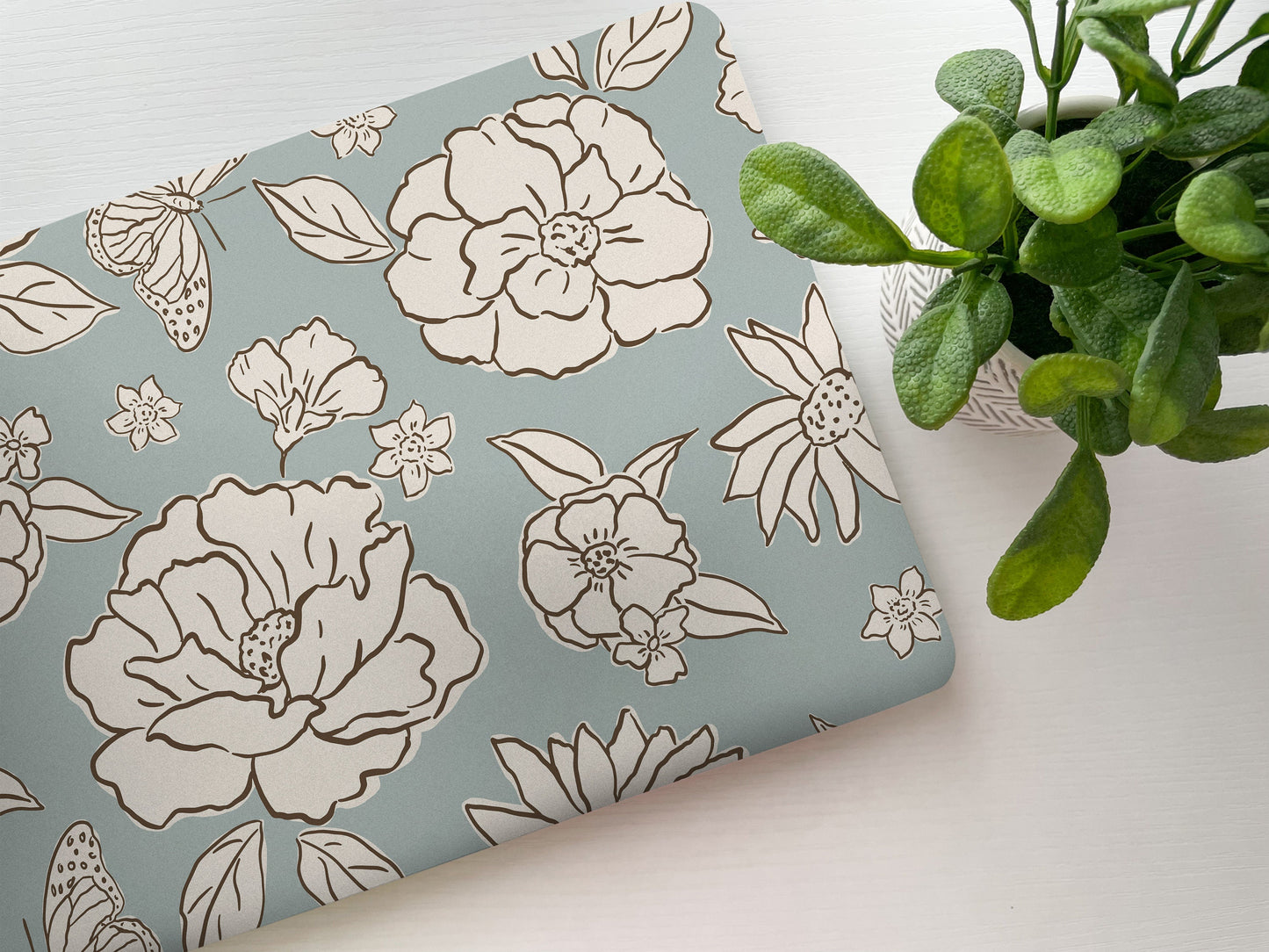 Blue Floral Laptop Skin, Laptop Cover, Laptop Skins, Removable Laptop Skins, Laptop Decal, Customized Laptop Accessory Laptop Sticker 42 - James & Inks