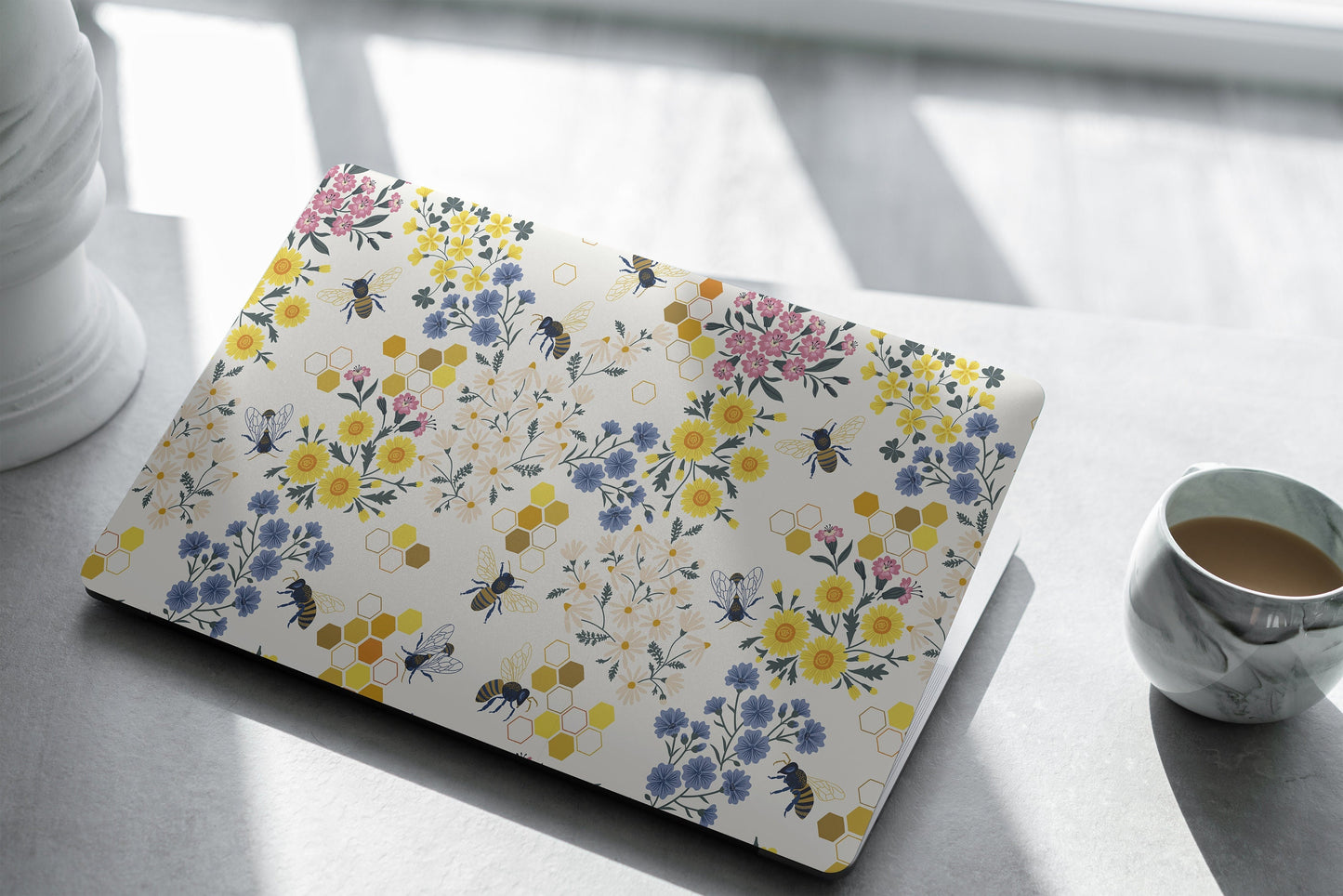Floral Honeycomb Laptop Skin, Laptop Cover, Laptop Skins, Removable Laptop Skins, Laptop Decal, Customized Laptop Skin, Laptop Stickers 307