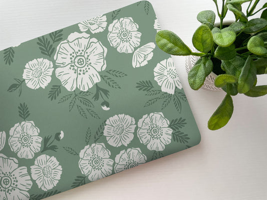 Green Floral Laptop Skin, Laptop Cover, Laptop Skins, Removable Laptop Skins, Laptop Decal, Customized Laptop Accessories Laptop Sticker 36 - James & Inks