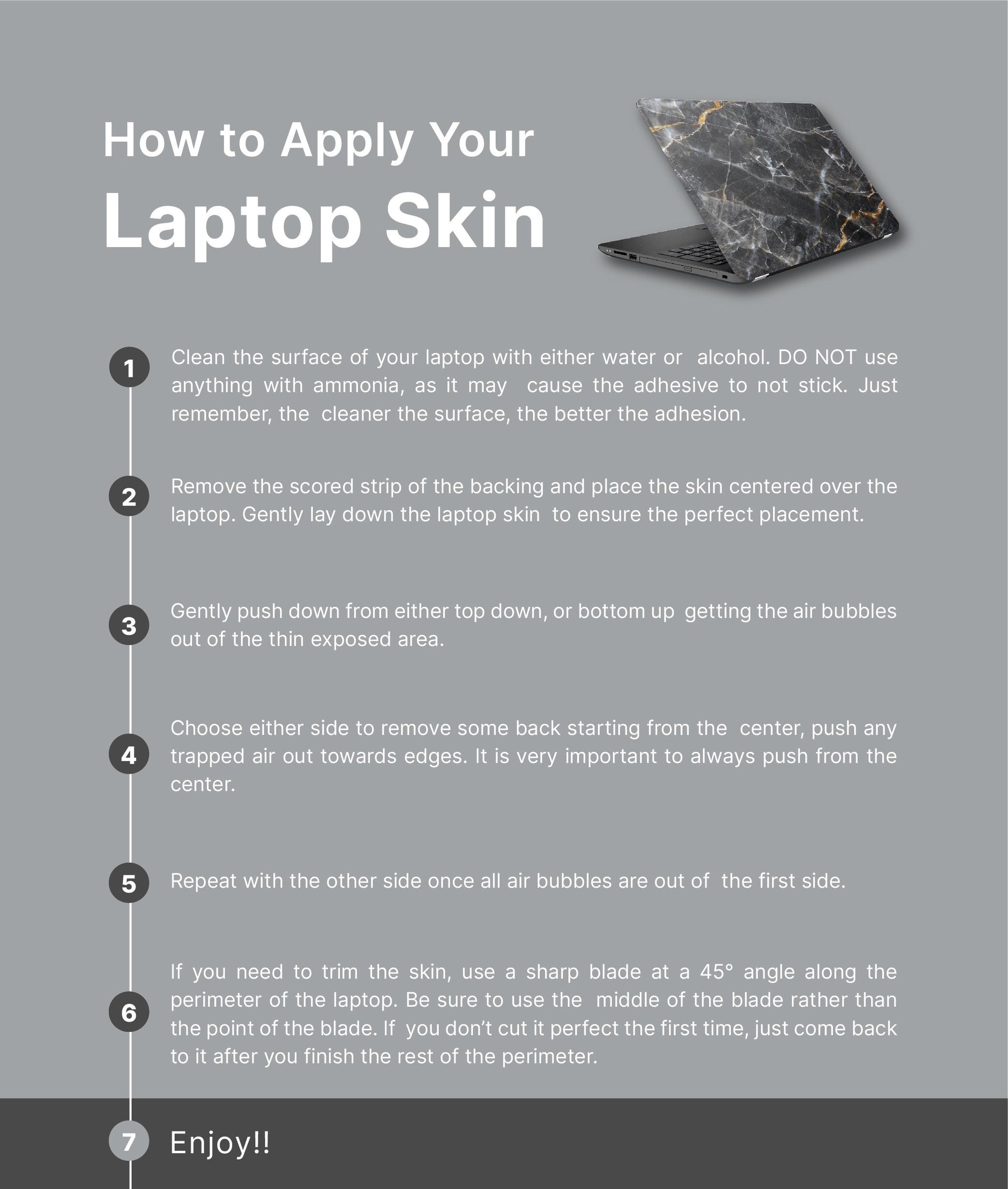 Light Marble Laptop Skin, Laptop Cover, Laptop Skins, Removable Laptop Skins, Laptop Decal, Customized Laptop Skin, Laptop Stickers 92 - James & Inks