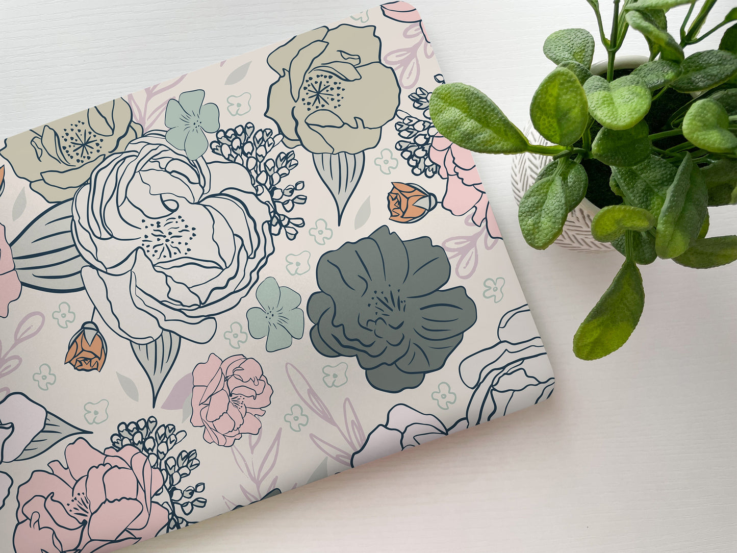 Blue Pink Floral Laptop Skin, Laptop Cover, Laptop Skins, Removable Laptop Skins, Laptop Decal, Customized Laptop Full Coverage Stickers, 19 - James & Inks