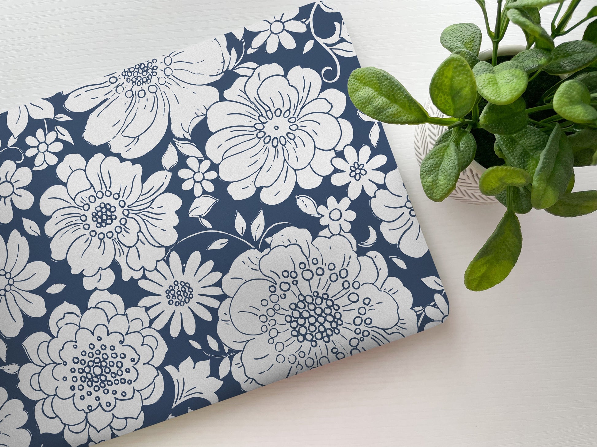 Blue Floral Laptop Skin, Laptop Cover, Laptop Skins, Removable Laptop Skins, Laptop Decal, Customized Laptop Accessories Laptop Sticker 43 - James & Inks