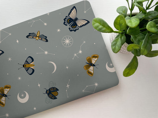 Boho Moth Gray Laptop Skin, Laptop Cover, Laptop Skins, Removable Laptop Skins, Laptop Decal, Customized Laptop Skin, Laptop Stickers 186
